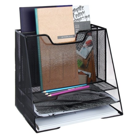 Papers stand, table, 5 departments, mesh, metal, black-3