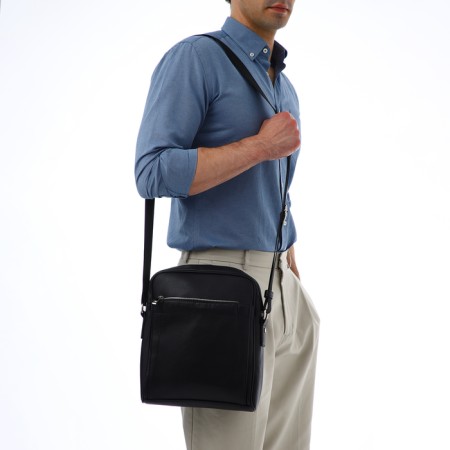 Male bag over the shoulder, Textura, artificial leather, black color-7
