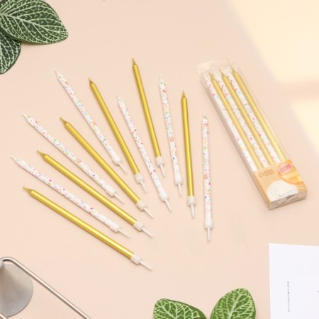 Candles for the Cake "Confetti", 12 pcs, gold and white-1
