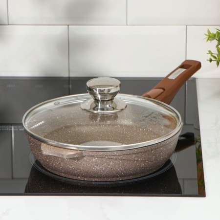 Granite pan, d = 22 cm, removable handle, glass cover, anti -stick coating, brown color-7