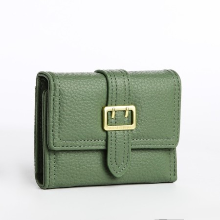 Women's wallet on the button, green color