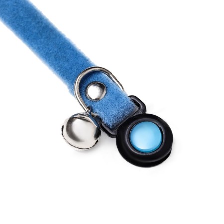 Soft cat collar with a tambourine, 30 x 1 cm, textiles, blue-5