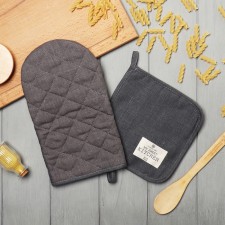 Set of kitchen. Ethel Eco Light Grey: mittens 15x28cm, 6x19cm severity, 100% flax, 245 g/m2