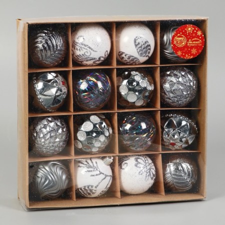 Set of balls plastic D-6 cm, 16 pcs "Melody of the Elites" Assorted, white silver-1