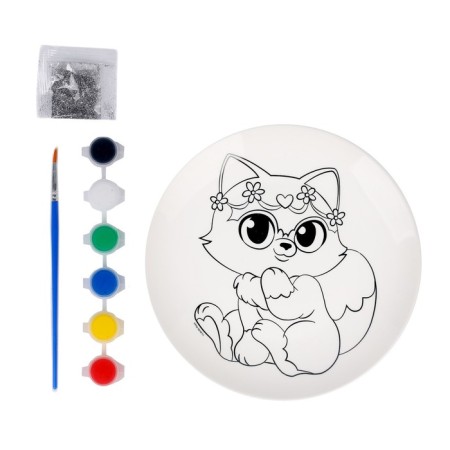 Set for creativity. Painting of the plate "Cute cat"-3