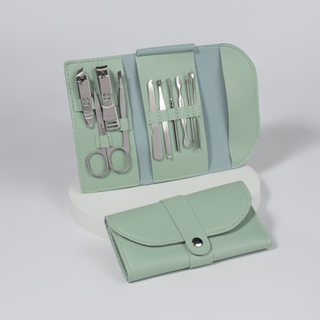 Manicure set "Lucy", 10 objects, leatherette-cherol, menthol color-2