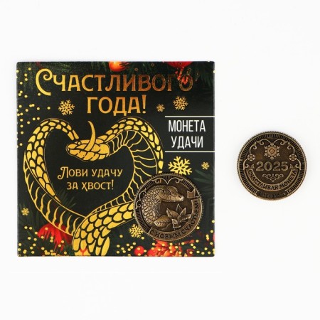 Coin New Year's amulet "New Year: Happy Year", Diam 2.5 cm-1