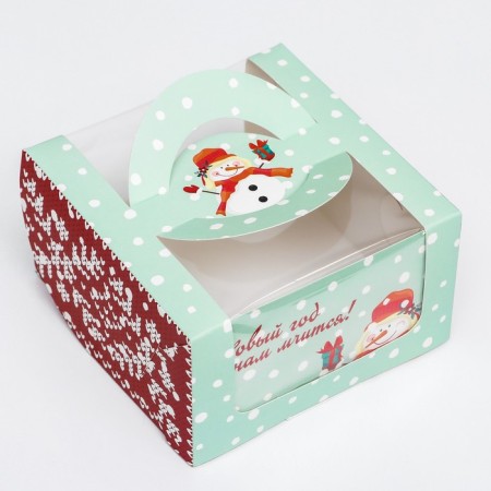 Bearbox under the Bento-Port with the Window "New Year's Snowman", 14 x 14 x 8 cm, New Year-1