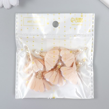 Decor Textile "Flower 2 Colors with a pearl. Fleep and white" set 6 pcs 3 cm-3