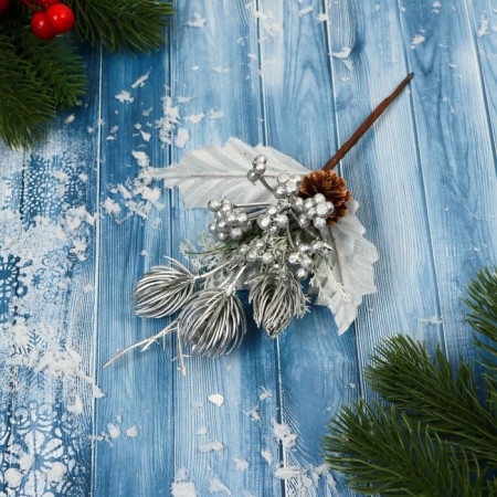 Decor "Winter admiration" berries bumps dry, 19 cm, silver-1
