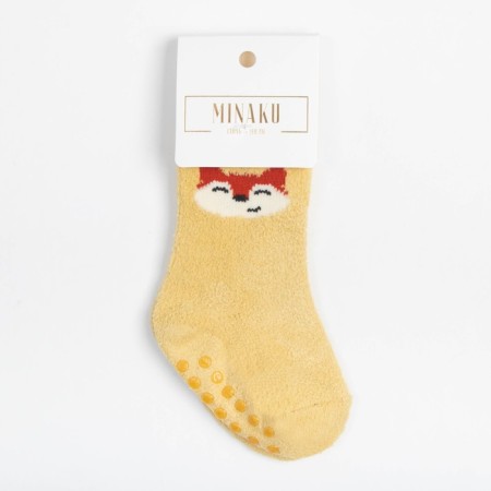 Nosk children's terry with stoppers minku, yellow color, size 12-14 cm-3