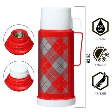 Thermos 1 l, with a glass flask, retains heat 8 hours, 12 x 28 cm, red