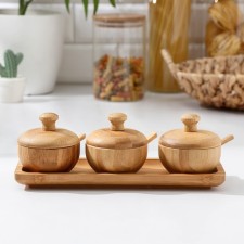 Sugar set, 3 pcs, with spoon, bamboo