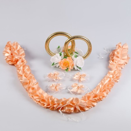 Set for decorating a car: roof rings, hood tape, 4 bow, peach-2