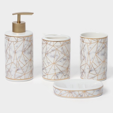 A set of accessories for the bathroom "Loft", 4 items (dispenser 250 ml, soap dish, 2 glasses), white color