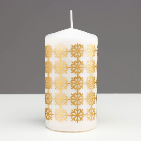 Candle - cylinder "Christmas balls", 5x11.5 cm, white with gold-1