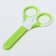 Baby scissors, manicure, with a cap, white/green color
