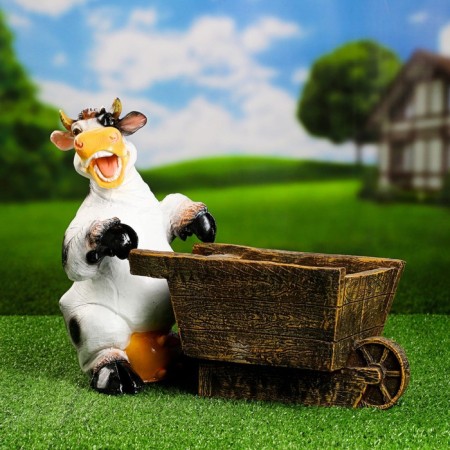 Garden figure "Cow with a cart" 34cm-1