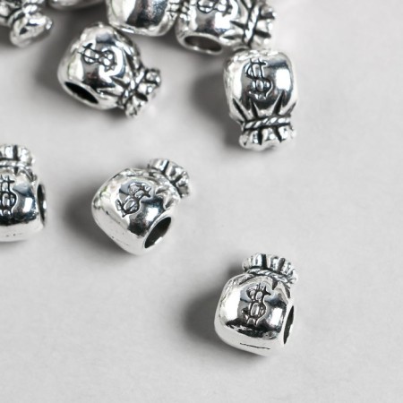 Bead for creativity Metal "Sack of Money" silver 1.2x0.9 cm