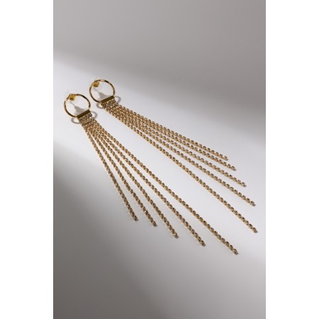 Hanging earrings with Hollywood rhinestones on the ring, white color in gold, 16 cm-4