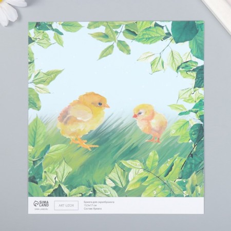 Scrapbooking paper "Chickens on the grass" density 180 g 15.5x17 cm-1
