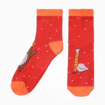 Socks "Bear and Goose", red color, size 23-27 (38-41)