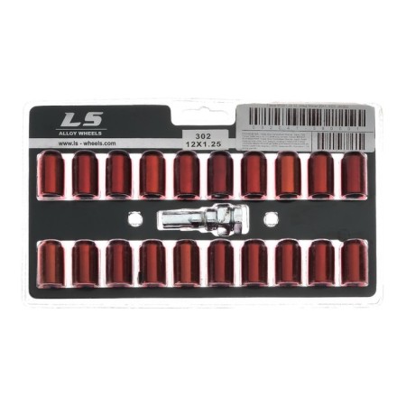 Wheel nuts JN-302, 12x1.25, 32 mm, cone, set 20 pcs + key, red-9