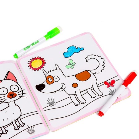 Reusable coloring "Farm animals", 12 pages, 16 × 16 cm, blue tractor-4