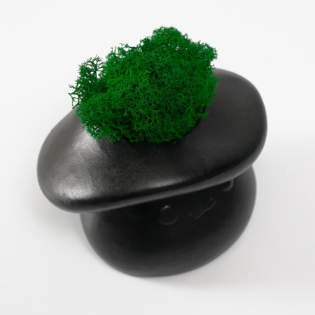 Concrete Kashpo "Mushroom" with moss 10x8x6.5 cm black (moss green stabilized)-4