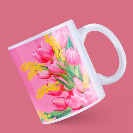 Ceramic mug "March 8" tulips, 320 ml, pink color-2