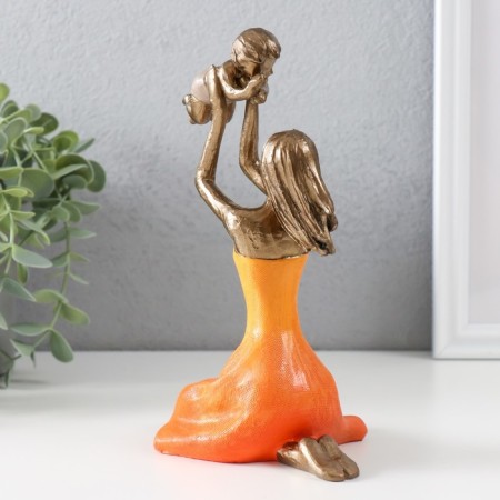 Polystone souvenir "Mom plays with the child" bronze, orange 12x9.5x19 cm-2