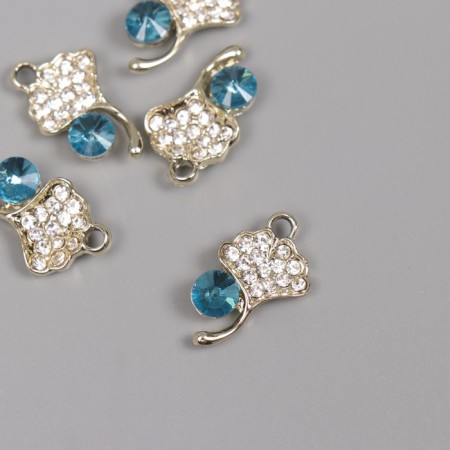 Decor for creativity metal, rhinestones "Sheet with dew" gold, blue 2.1x1.3x0.5 cm