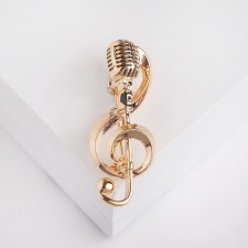 Retro microphone brooch with a note, color gold