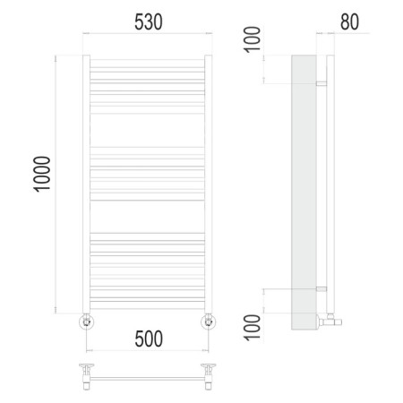 Terminus water heated towel rail "Tuscan" P17, 500x800 mm, lower connection, chrome-2