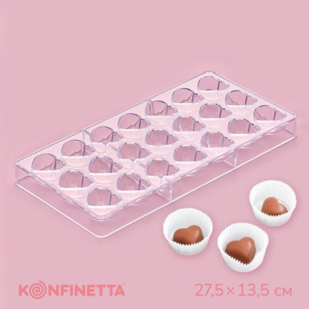 Konfinetta chocolate form "Hearts", 27.5 × 13.5 cm, 21 cells (2 × 3 cm)