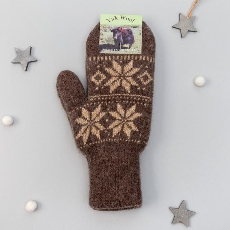 Women's mittens from Mongolian wool, chocolate color, size 17-19 (6.5-7.5)-2