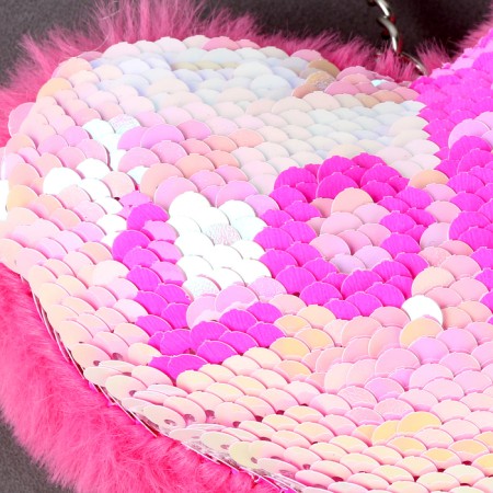 Soft toy "heart" with sequins, on a key fob, 10 cm, color fuchsia-3