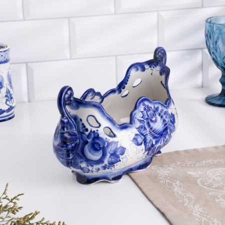 Gzhel fruit "Rook", white-blue, ceramics, 16 × 32 cm,-1