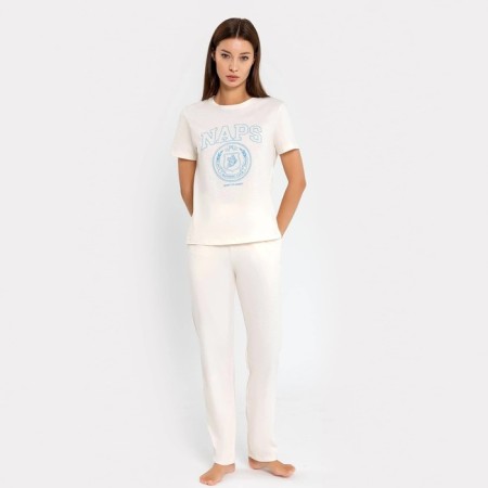 Homemade female set (T -shirt, pants), milk color, size 46 (m)