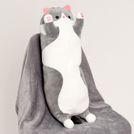 Soft toy "cat" with a blanket, 65 cm, gray color-5