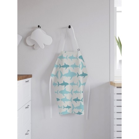 Apron of a kitchen with a photo print "Sharks are circling", adjustable, size OS-1