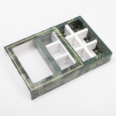 Box for 9 sweets with cells "Christmas tree" 14.5 x 14.5 x 3.5 cm, New Year-3