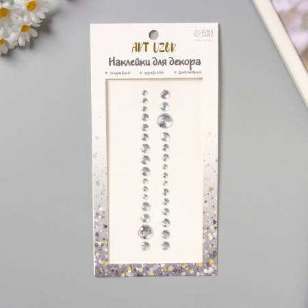 Stick plastic rhinestones for hair "circles" silver 25x13 cm