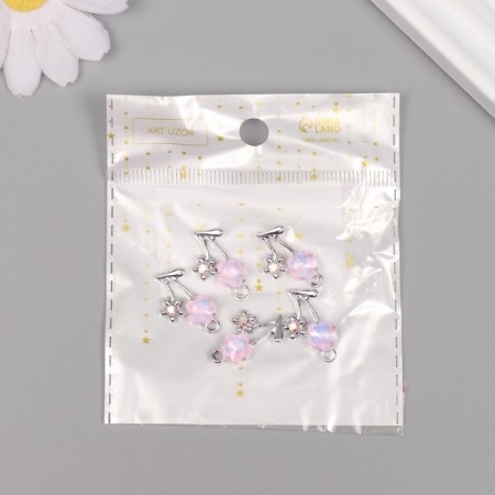 Decor for creativity metal, rhinestones "flowers" silver, pink 2.2x1.3x0.5 cm-3
