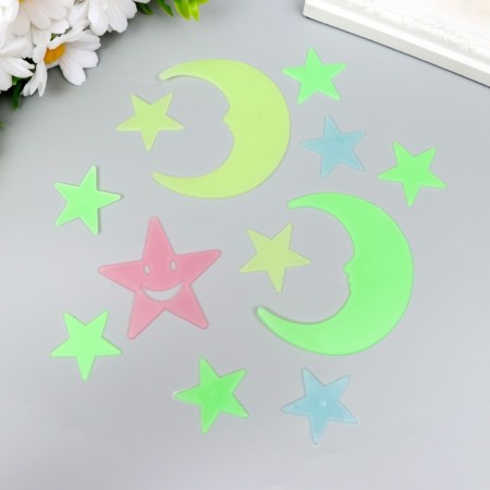 Stick phosphorus plastic "months and stars of different sizes" set 12 pcs 17x12 cm