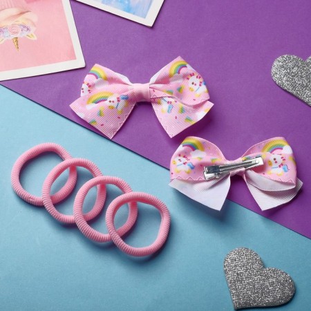 Hair set "Karapunka" (4 elastic bands, 2 clamps) Unicorn Rainbow, 2 cm, pink-2