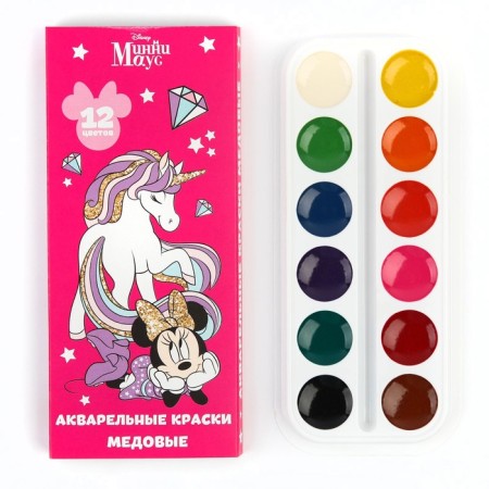 Honey watercolor in a cardboard box, 12 colors, without a brush, Minnie Mouse-1