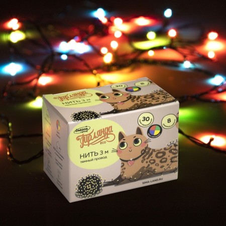 Garland “thread” 3 m, IP20, dark thread, 30 lamps, a glow of multi, 8 modes, 220 V-2