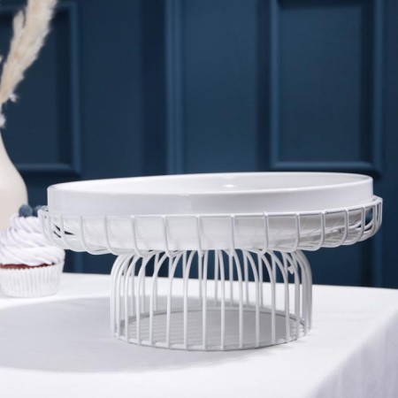 Ceramic dessert stand on a metal stand “Flora”, D = 26.5 cm, white color
