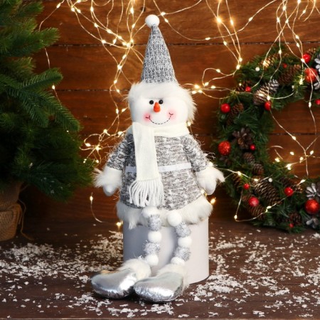 Soft toy "Snowman in a cap and scarf, butterfly legs" 15x39 cm, gray